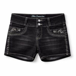 Blue Connection Kids Black Bling Denim Shorts – Rhinestone Detail, Size M